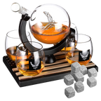 Airforce Whiskey Decanter Set with 4 Liquor Glasses Air Force Whisky Decanter & Glass Set with Wood Base & 9 Whiskey Stones - US Airforce Gifts for Men - Globe Bourbon & Scotch Gifts for Dad-0